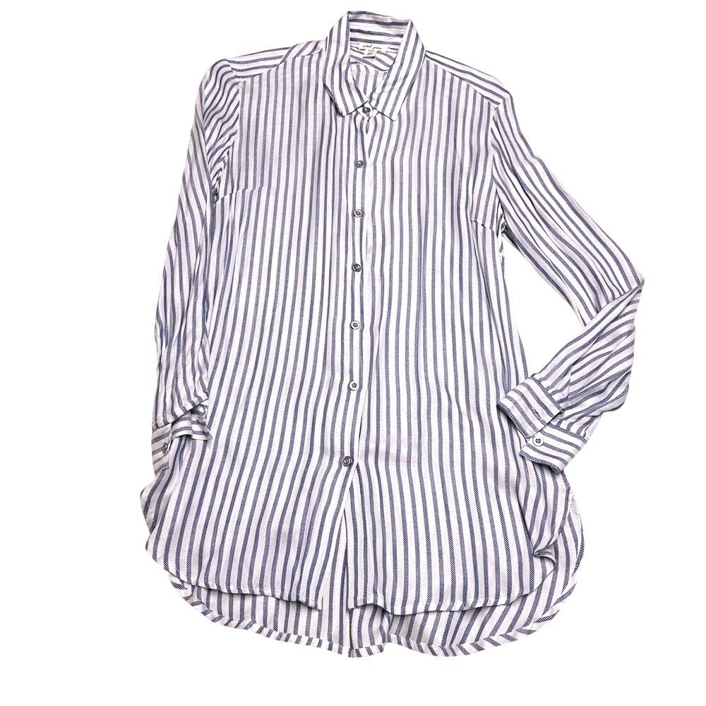 Tribal jeans blue‎ and white striped long fit button up shirt